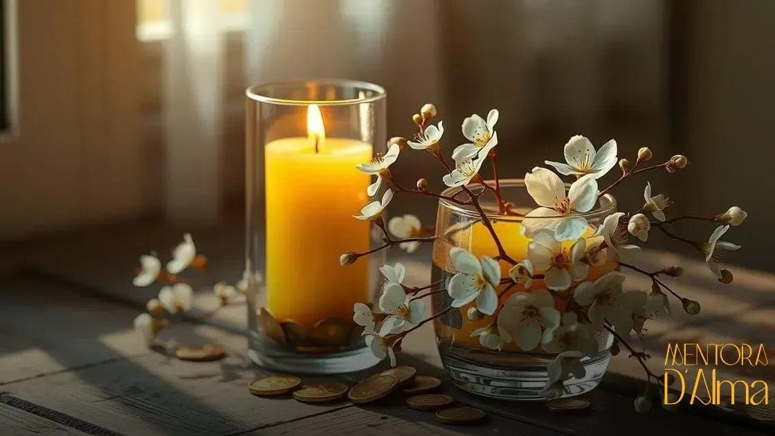 Vela amarela, flores brancas e moedas em vaso: descubra seus significados e benefícios Vela amarela, flores brancas e moedas em vaso: descubra seus significados e benefícios